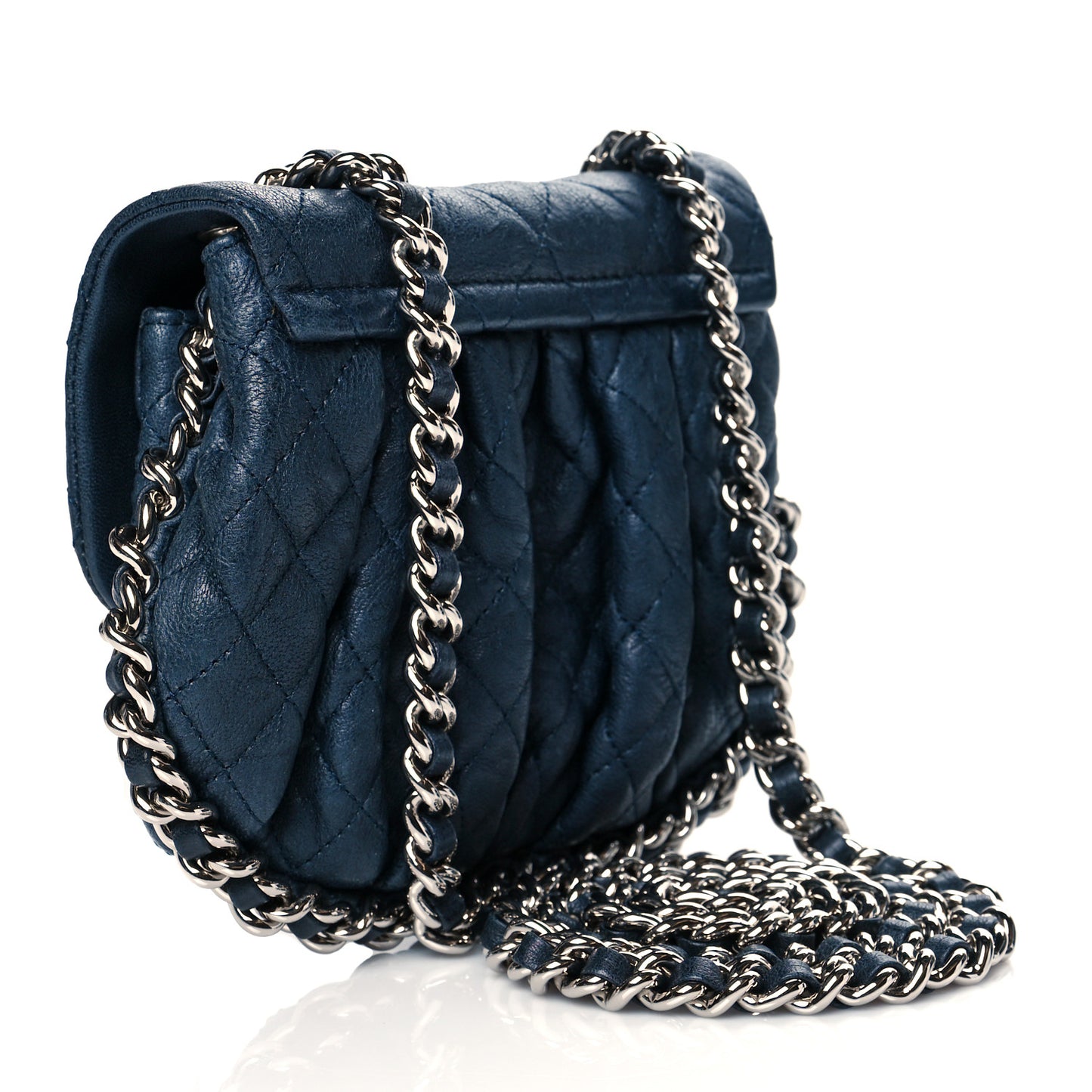Washed Lambskin Quilted Mini Chain Around Flap Navy Blue