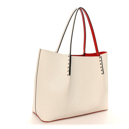 Christian Louboutin Calfskin Jurassic Embossed Spiked Large Cabarock Shopper Tote White 3 of 9