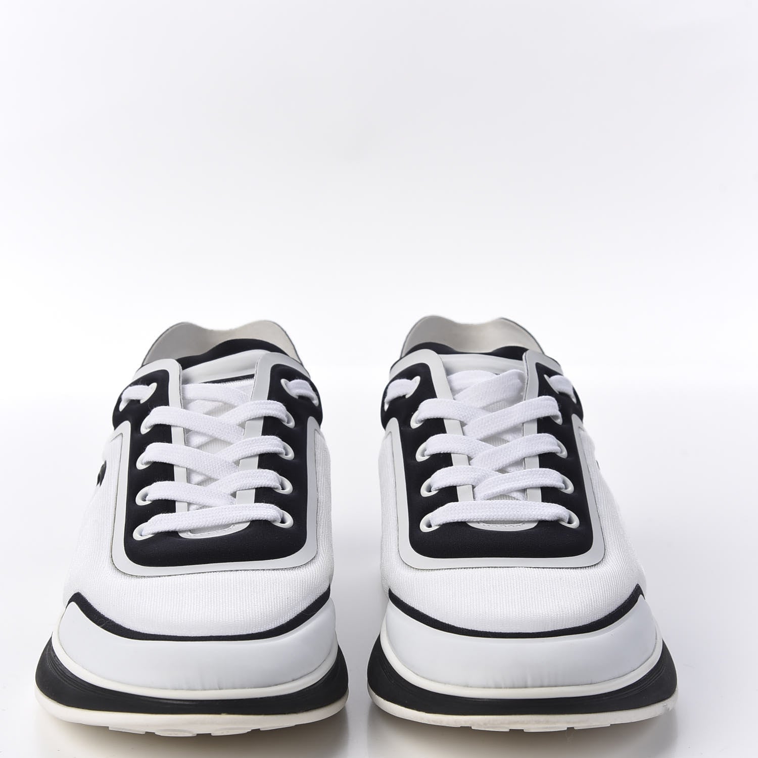 Chanel Lycra Womens CC Sneakers 40 White Black 3 of 8