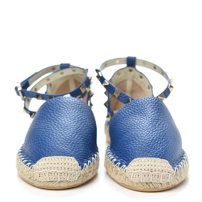 Valentino Garavani Grained Calfskin Rockstud Ankle Wrap Espadrille 20mm Flats 35 Blu Delft 2 of 10