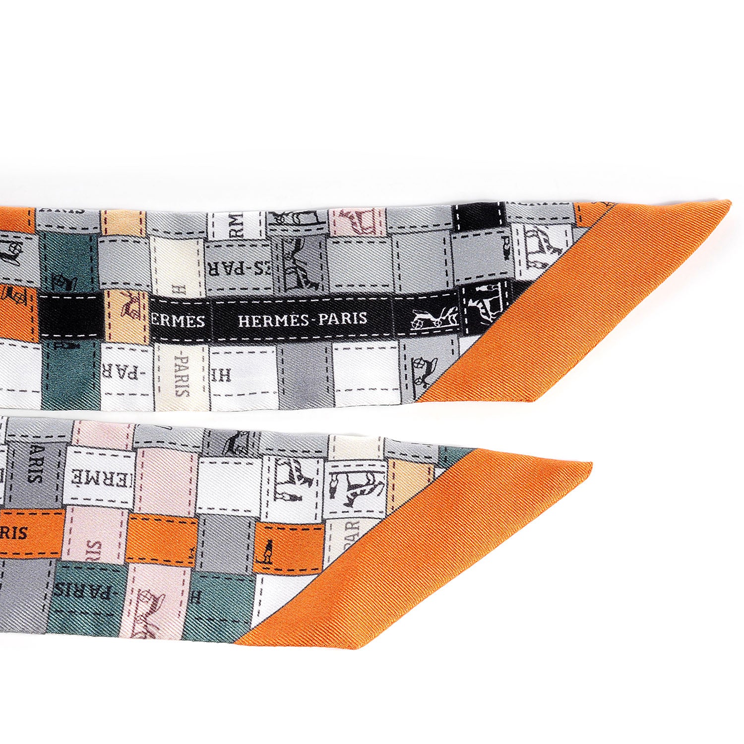 Hermes Silk Bolduc Au Carre Twilly Gris Caramel Blanc 5 of 6