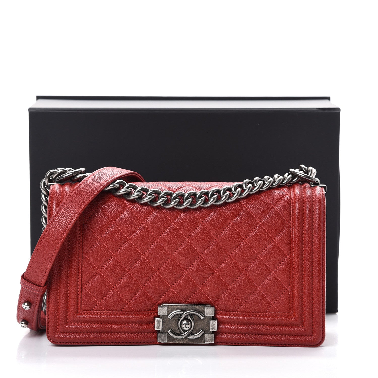 Chanel Caviar Quilted Medium Boy Flap Red 14 of 14