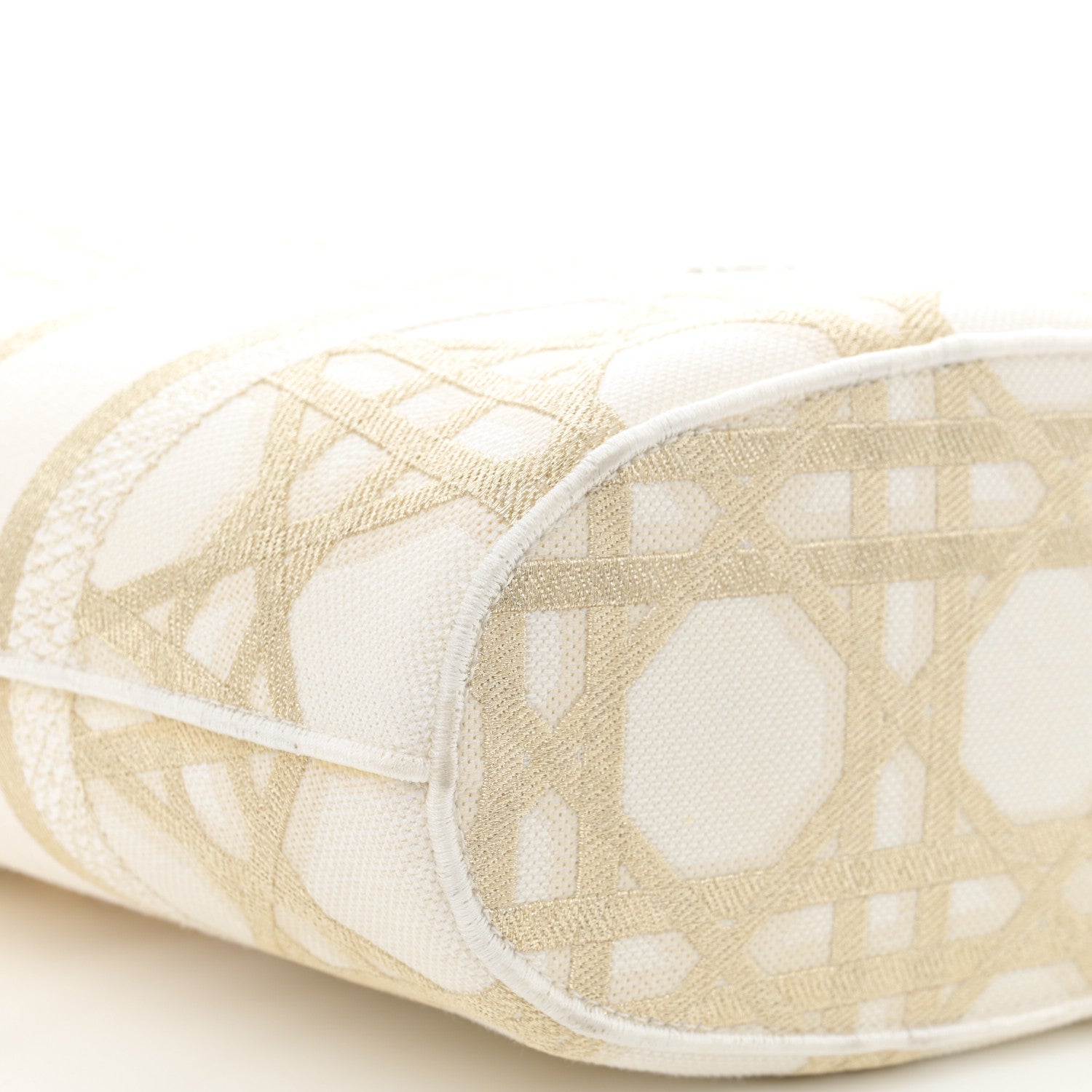 Christian Dior Canvas Cannage Embroidered Brocart Hat Basket Bag White Gold 10 of 12