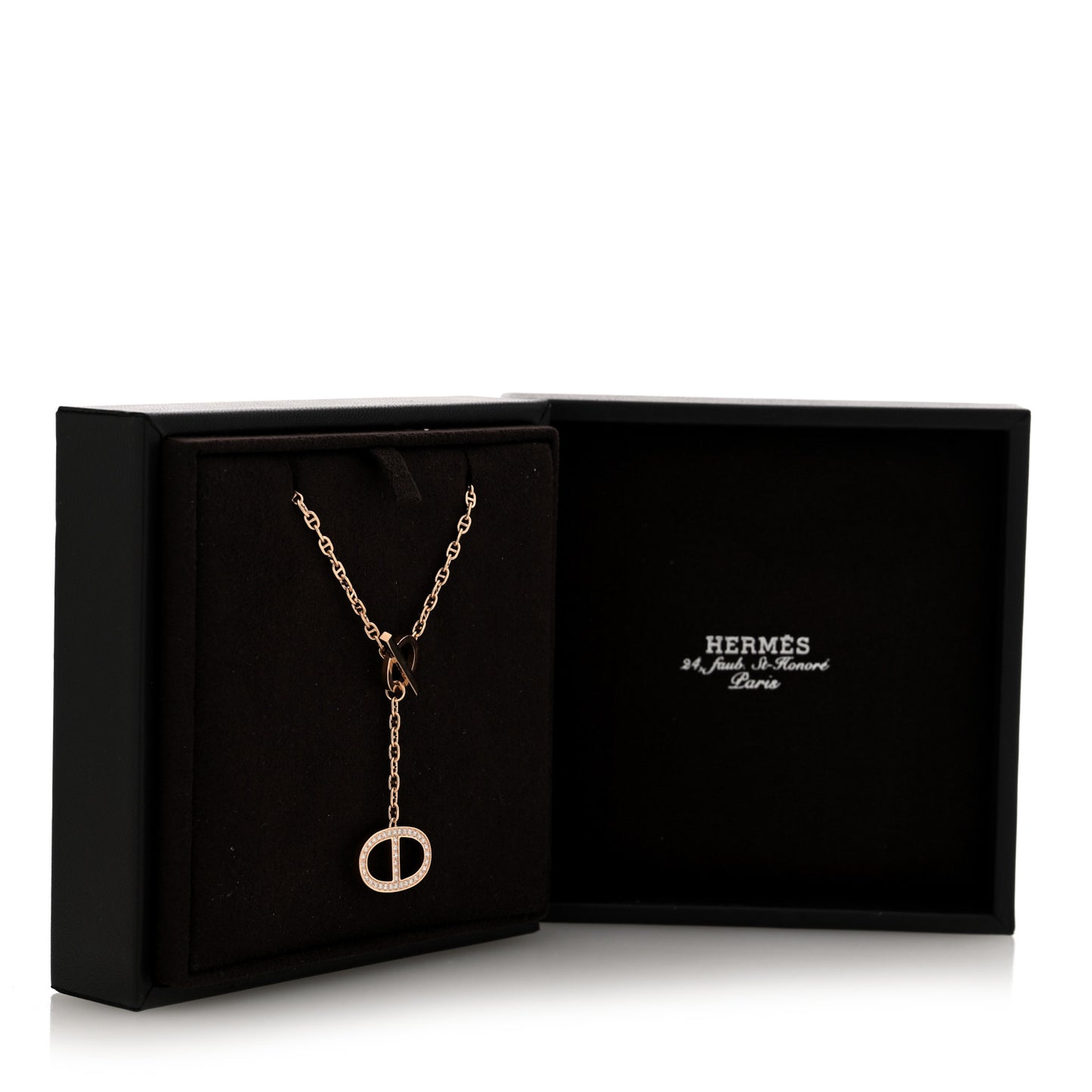 18K Rose Gold Diamond GM Chaine D'Ancre Contour Pendant Necklace ST