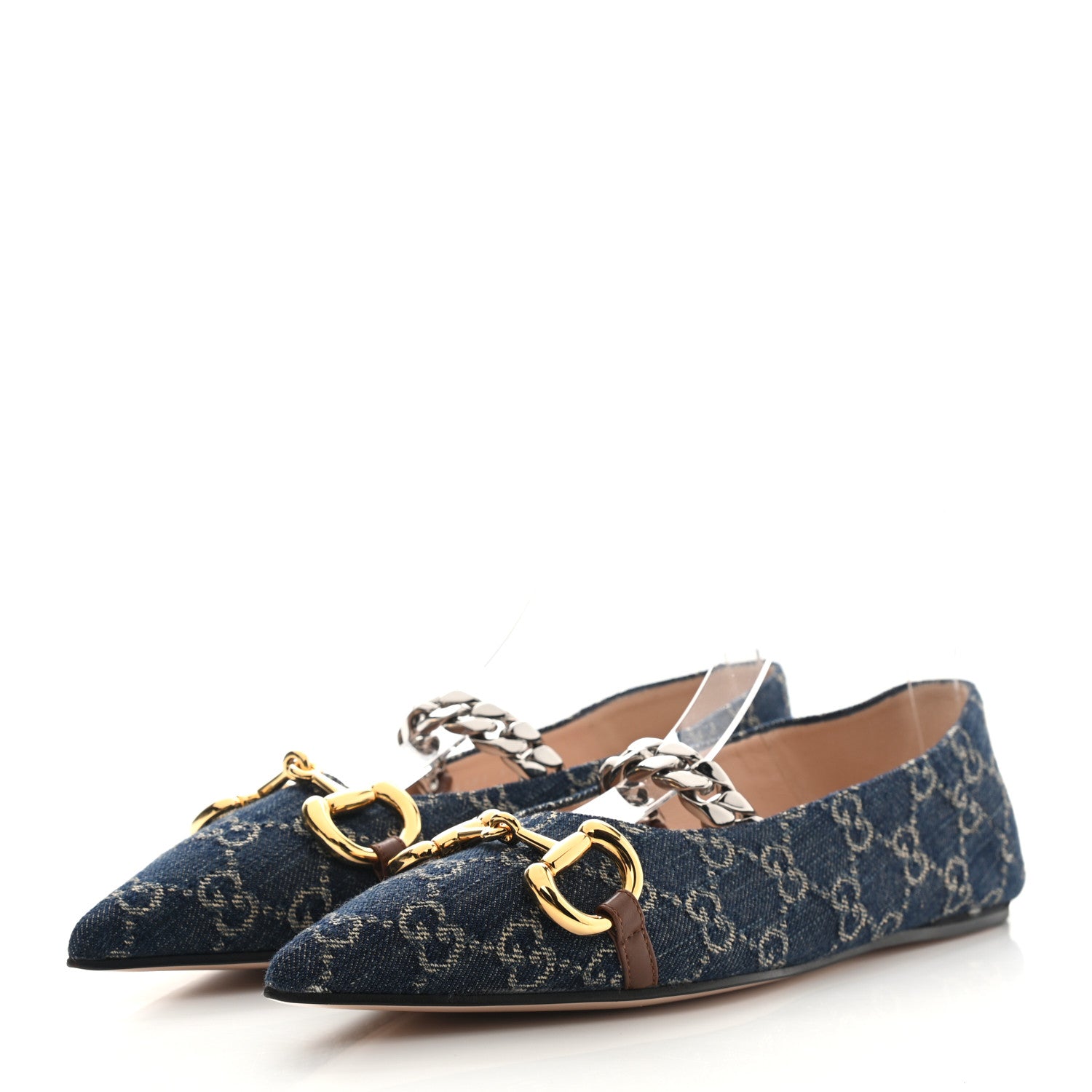 Gucci New Denim GG Monogram Nappa Deva Horsebit Chain Embellished Flats 39.5 Blue Tea Cuir Epilog 3 of 8