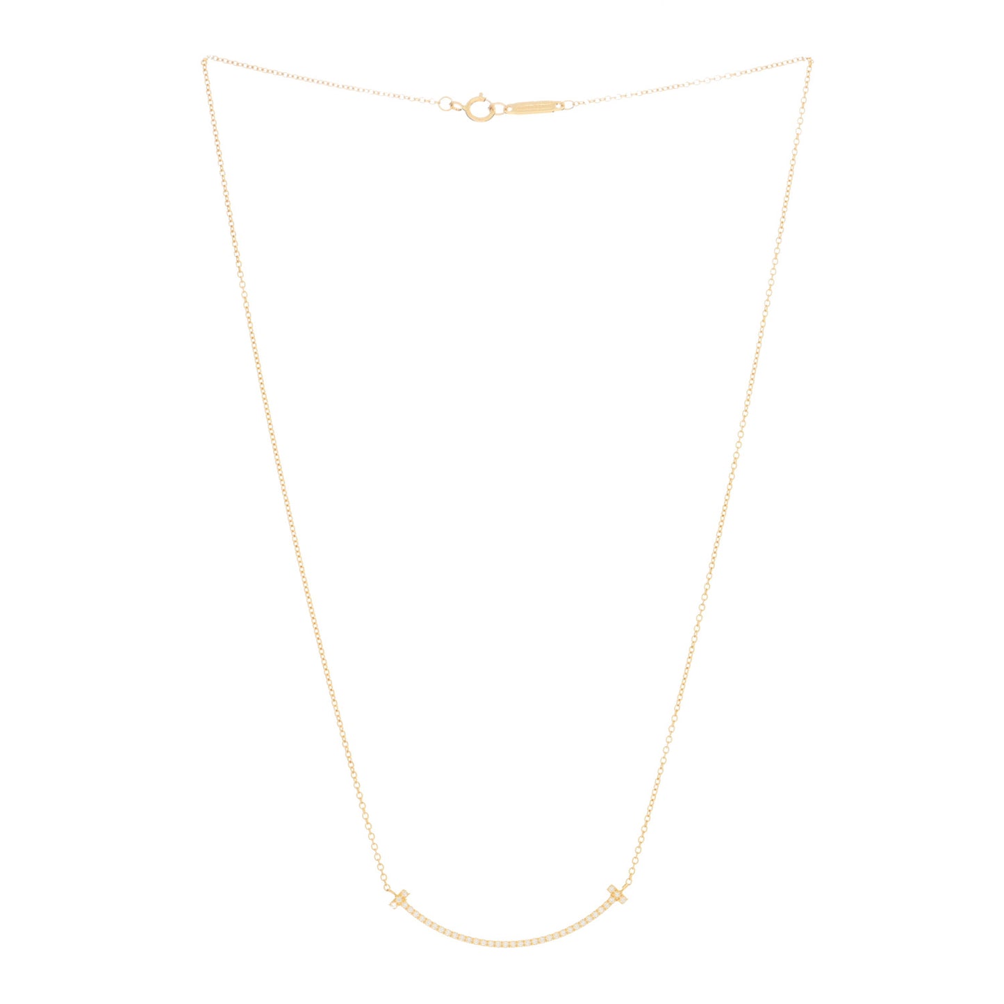 18K Yellow Gold Diamond Small T Smile Pendant Necklace