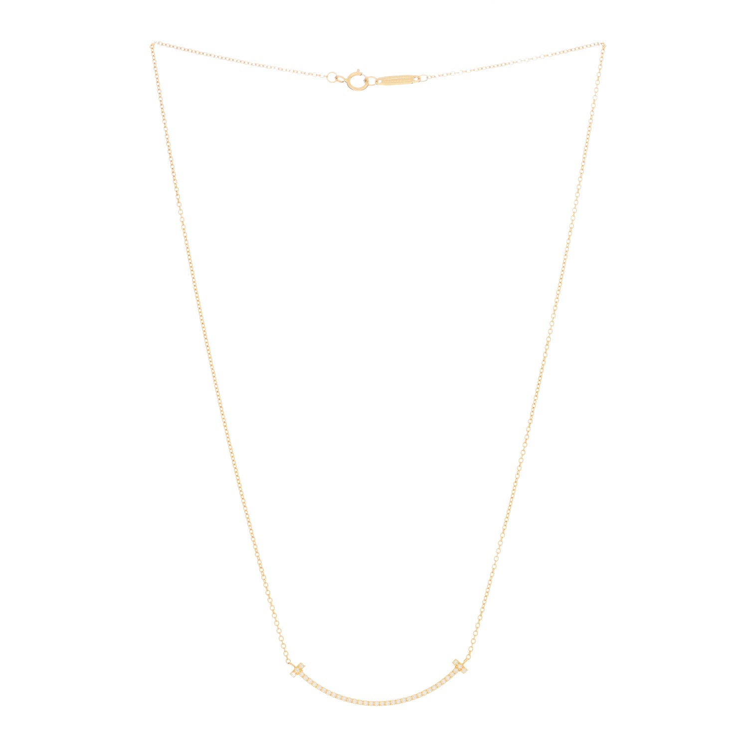 Tiffany 18K Yellow Gold Diamond Small T Smile Pendant Necklace 2 of 4