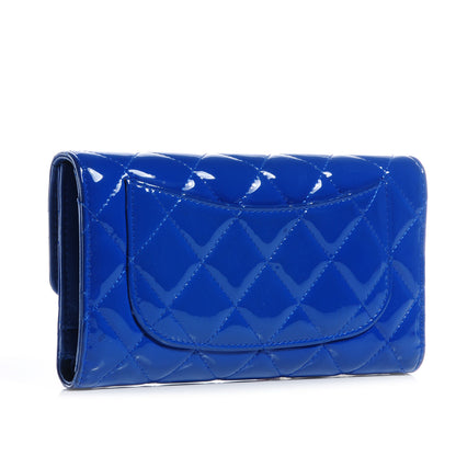 Chanel Patent Quilted Large Flap Wallet Blue Roi 3 of 9