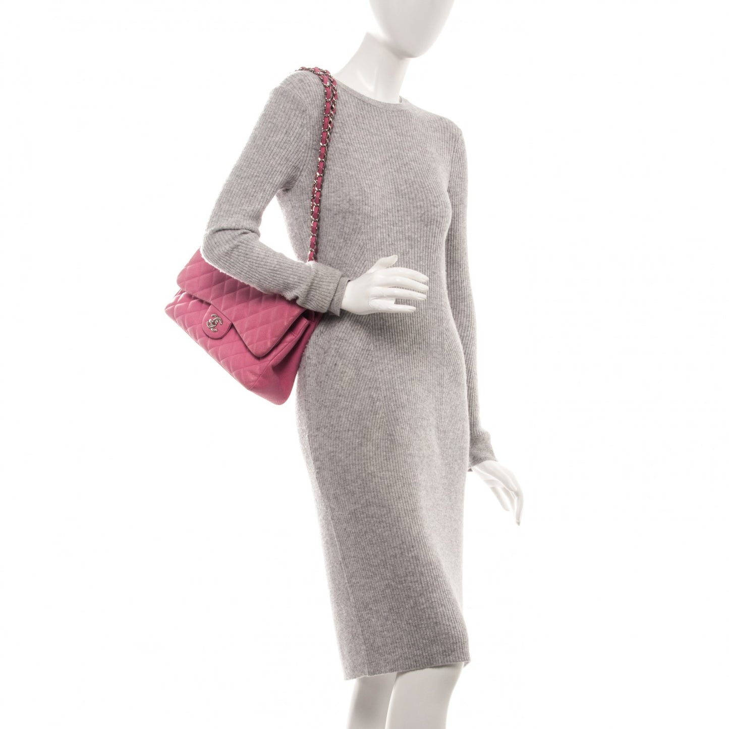Iridescent Caviar Quilted Jumbo Double Flap Pink