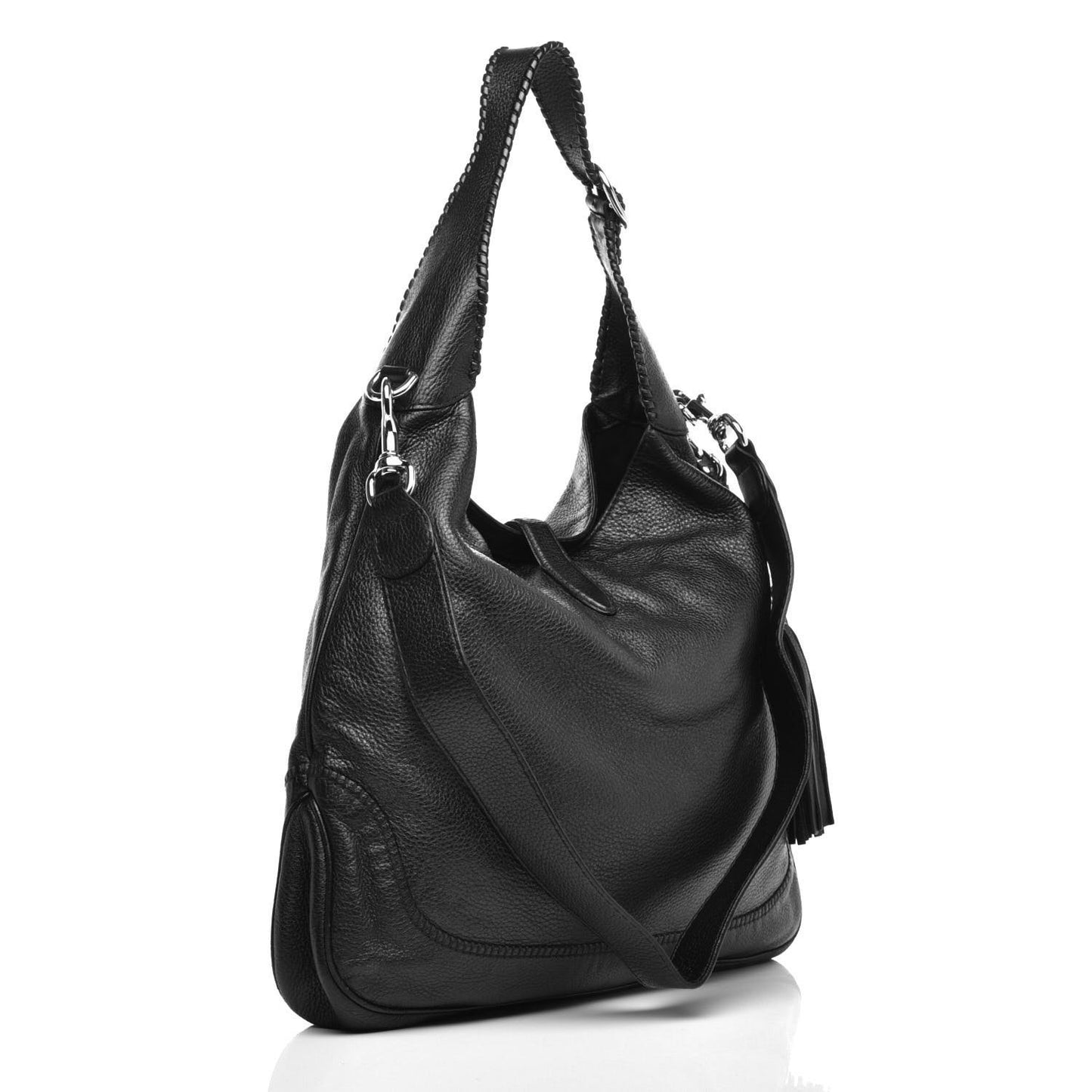 Pebbled Calfskin Large New Jackie Shoulder Bag Black