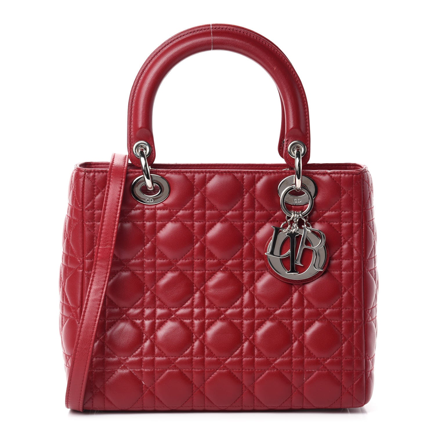 Christian Dior Lambskin Cannage Medium Lady Dior Red 1 of 11