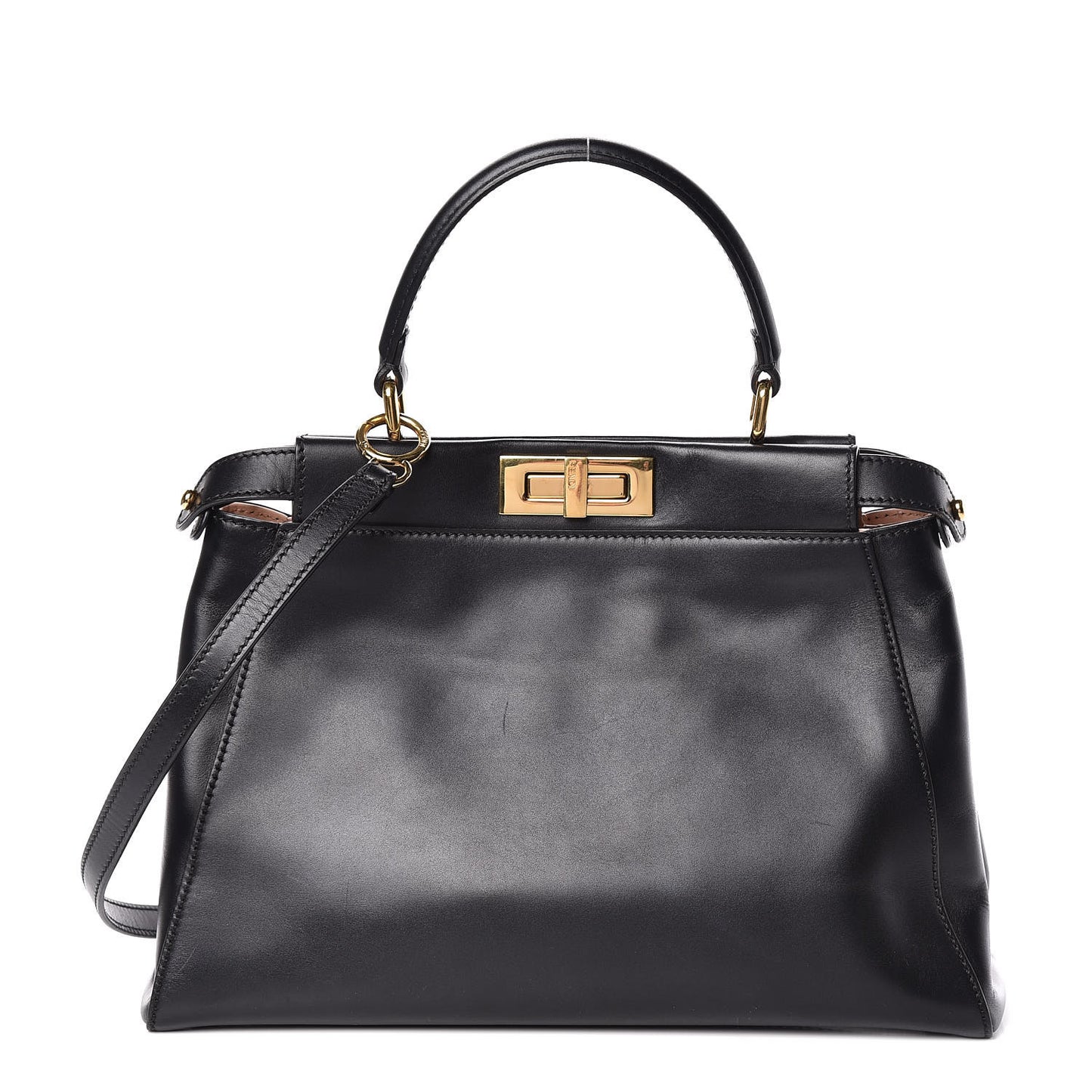 Vitello Morgan Shiny Nappa Medium Peekaboo Iconic Satchel Black Rosa Plaster