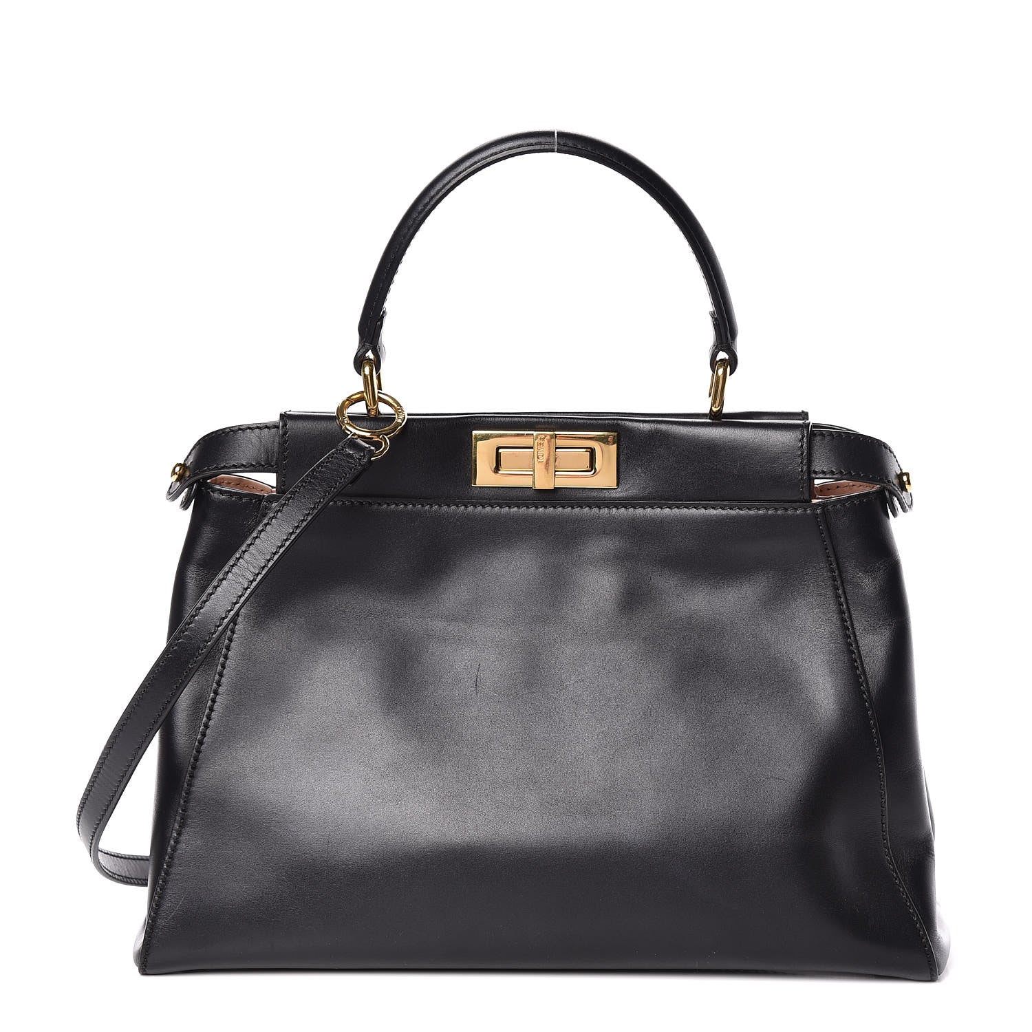 Fendi Vitello Morgan Shiny Nappa Medium Peekaboo Iconic Satchel Black Rosa Plaster 3 of 19