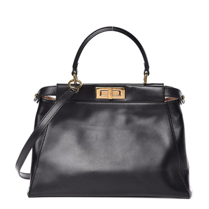 Fendi Vitello Morgan Shiny Nappa Medium Peekaboo Iconic Satchel Black Rosa Plaster 3 of 19