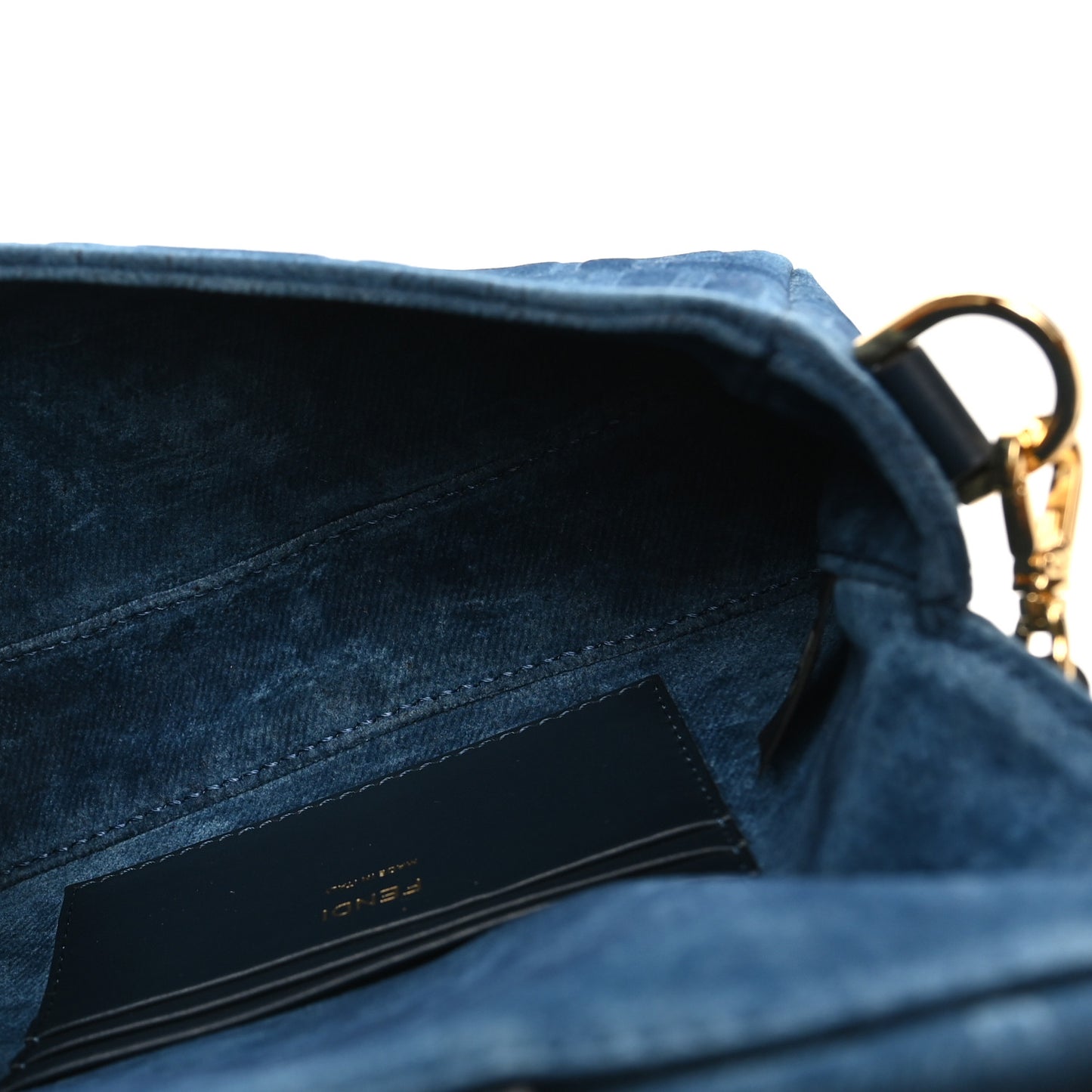 Flocked Denim FF Mini Baguette Blue Abyss