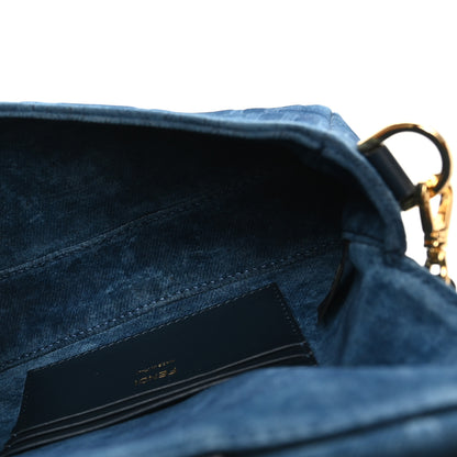 Fendi Flocked Denim FF Mini Baguette Blue Abyss 5 of 10