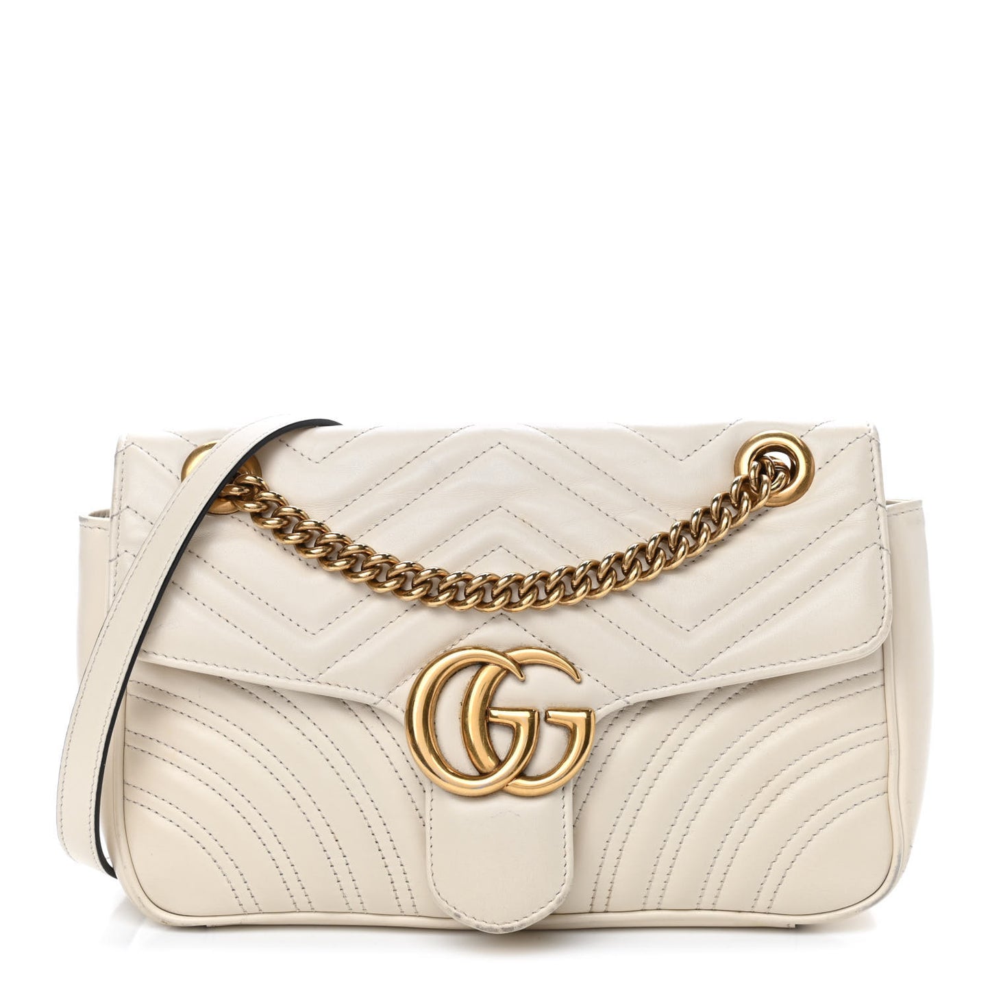 Calfskin Matelasse Small GG Marmont Shoulder Bag White