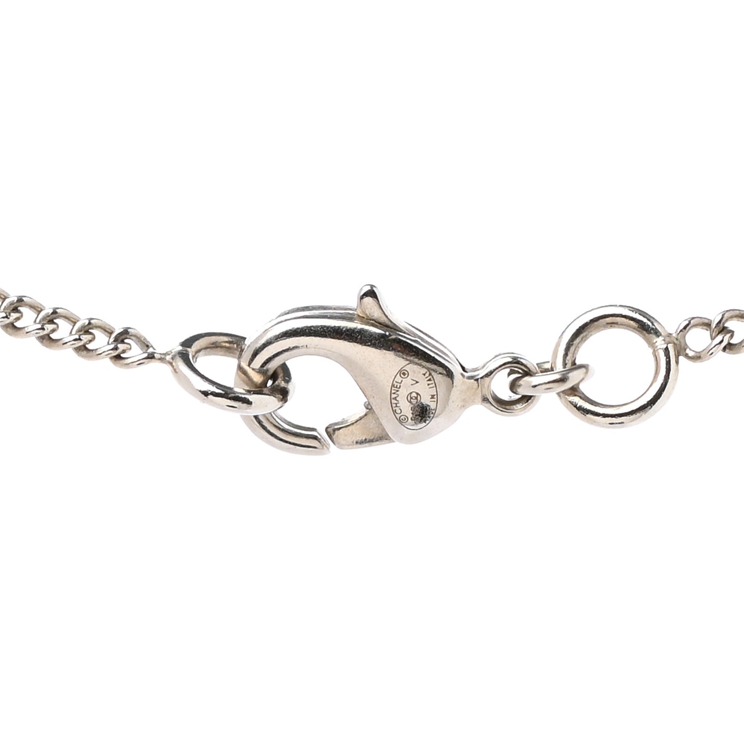 Crystal Pearl Twisted CC Drop Necklace Silver