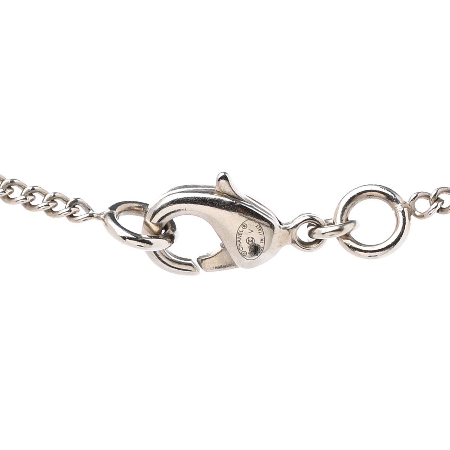 Chanel Crystal Pearl Twisted CC Drop Necklace Silver 5 of 6