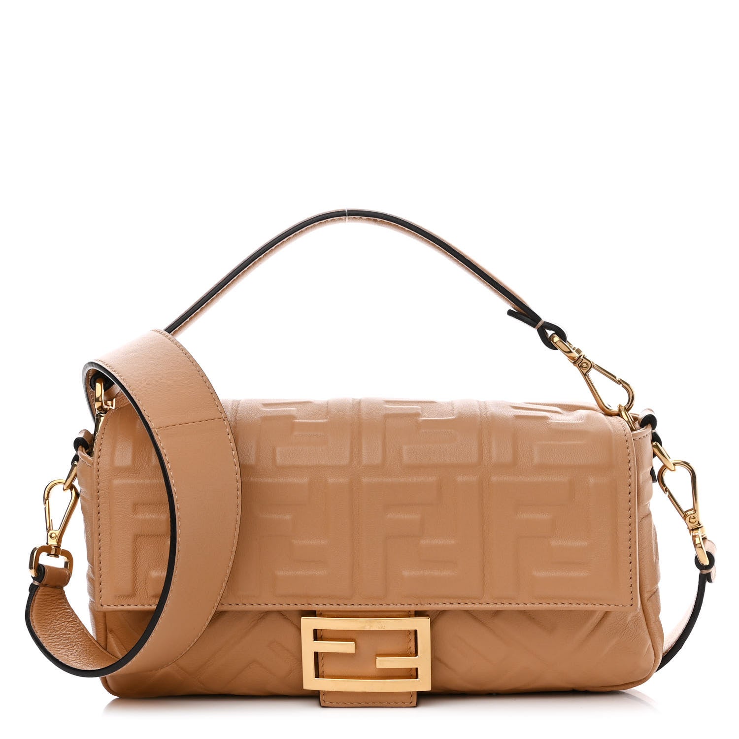Fendi Nappa FF 1974 Embossed Baguette Miele Scuro 1 of 13