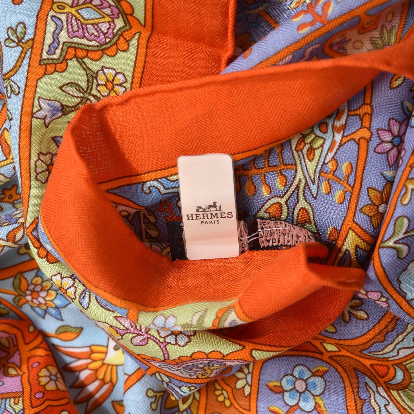 Cashmere Silk Au Pays Des Oiseaux Fleurs Shawl 140 Orange Bleu Vert