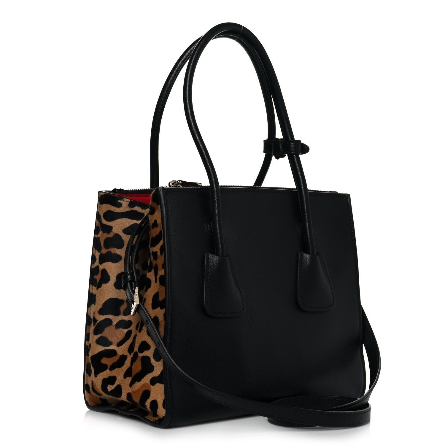 Prada City Glace Cavallino Twin Pocket Tote Black Miele 4 of 11
