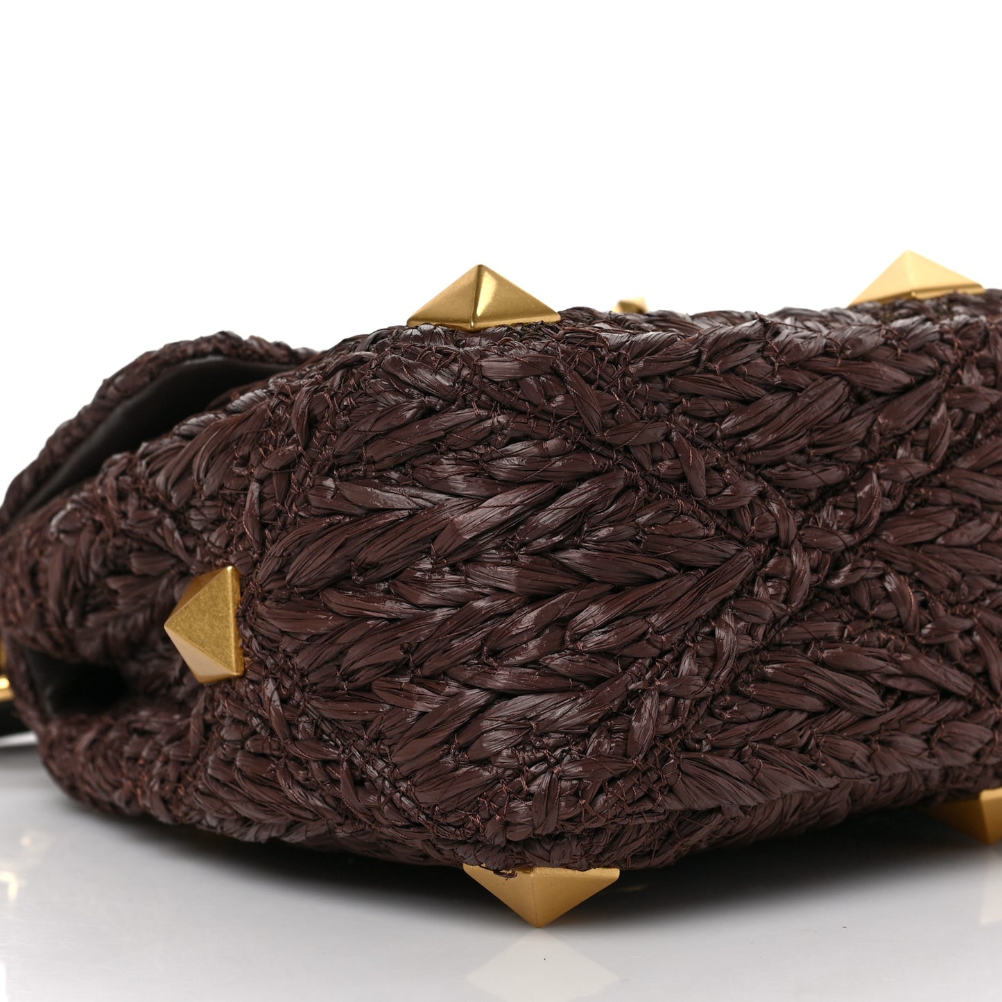 Raffia Effect Medium Roman Stud Shoulder Bag Fondant