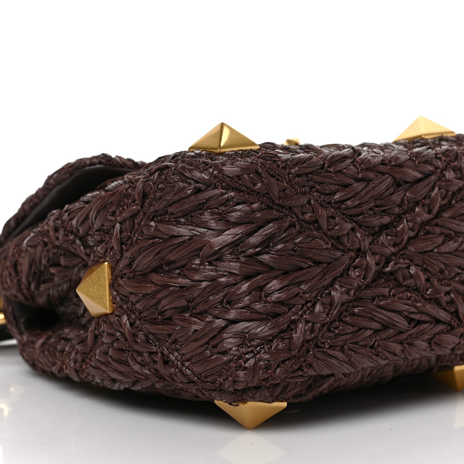 Valentino Garavani Raffia Effect Medium Roman Stud Shoulder Bag Fondant 7 of 8