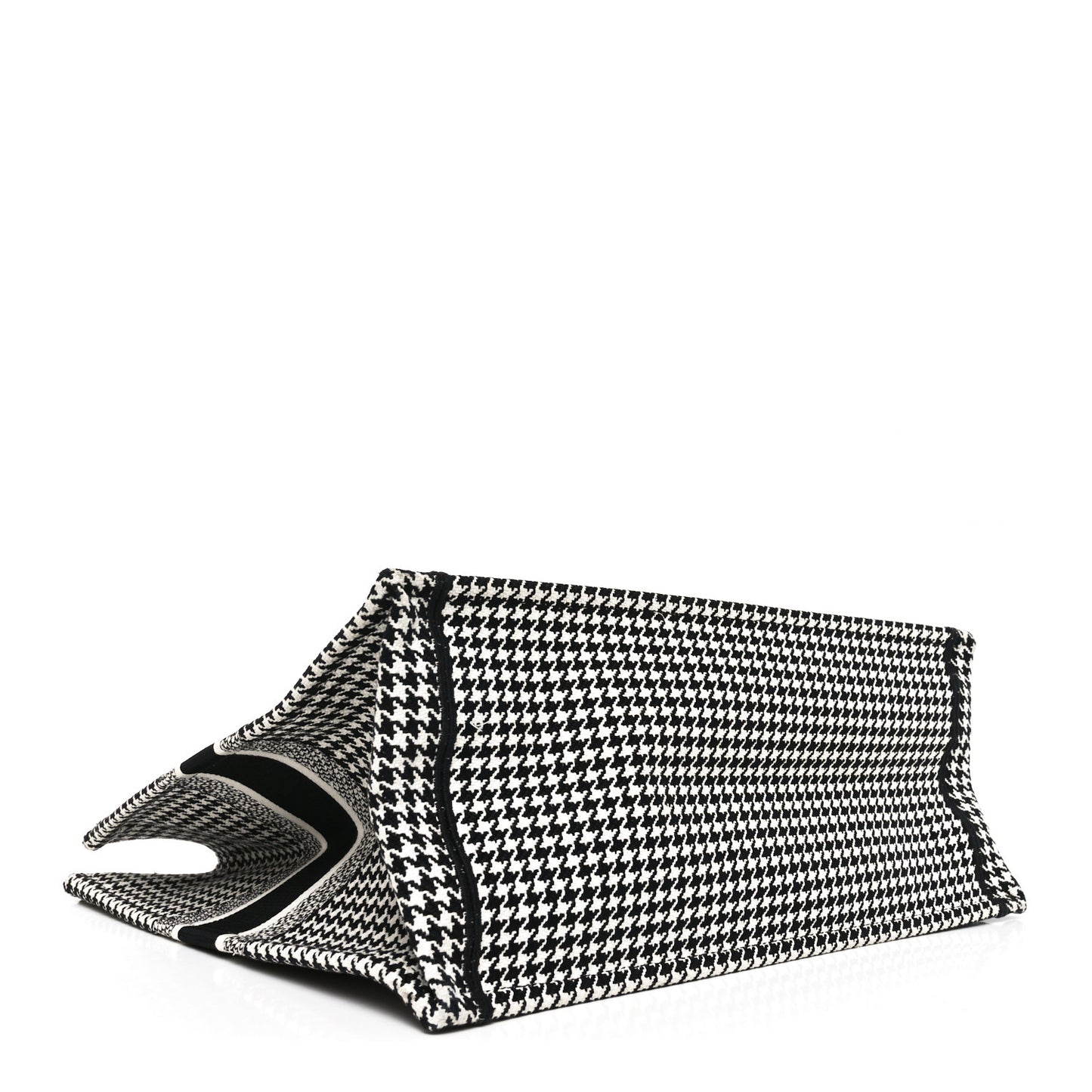 Canvas Houndstooth Embroidered Book Tote Black White