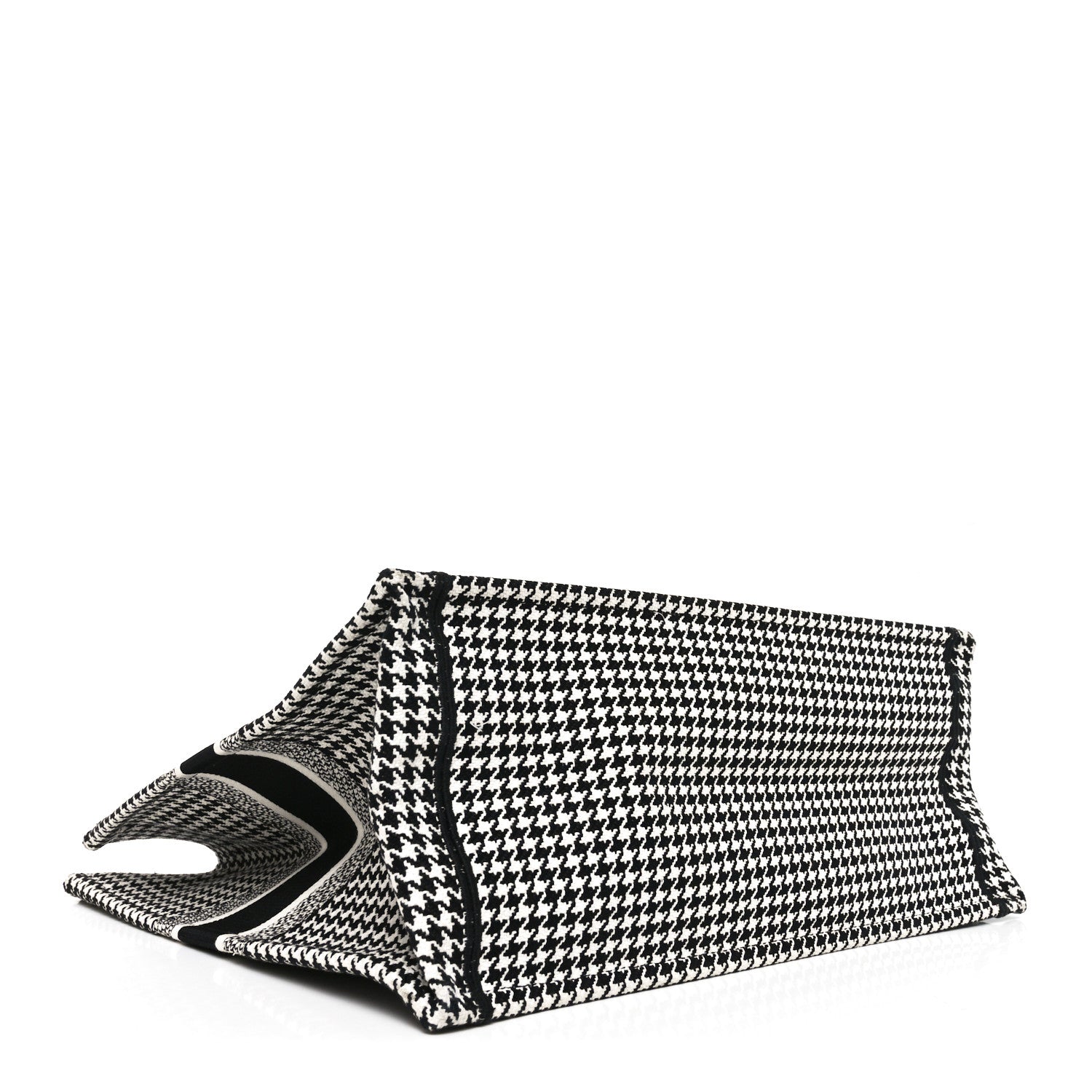 Christian Dior Canvas Houndstooth Embroidered Book Tote Black White 4 of 10