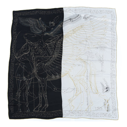 Hermes Silk Le Pegase d'Hermes Cut Wash 140 Scarf Black White Or 1 of 6