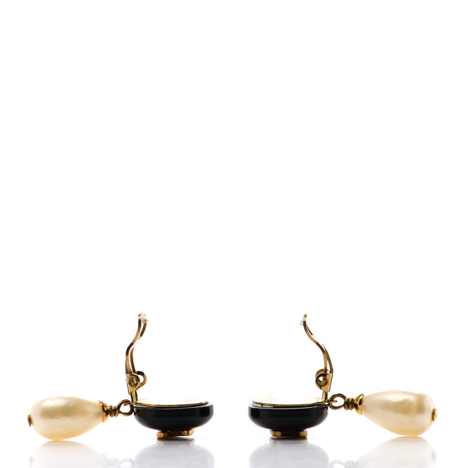 Chanel Resin Pearl CC Drop Clip On Earrings Gold Black White 3 of 4