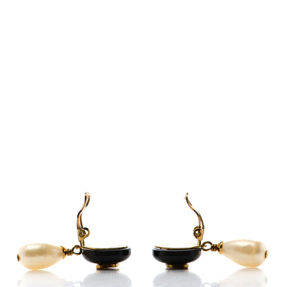 Chanel Resin Pearl CC Drop Clip On Earrings Gold Black White 3 of 4
