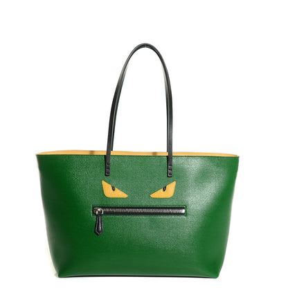 Fendi Vitello Elite Cuoio Monster Buggies Medium Roll Tote Emerald Black Multicolor Yellow 1 of 9