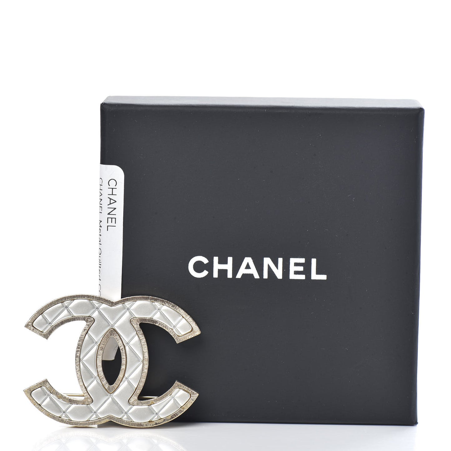 Metal Quilted CC Brooch Silver Gold