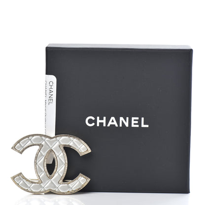 Chanel Metal Quilted CC Brooch Silver Gold 5 of 5
