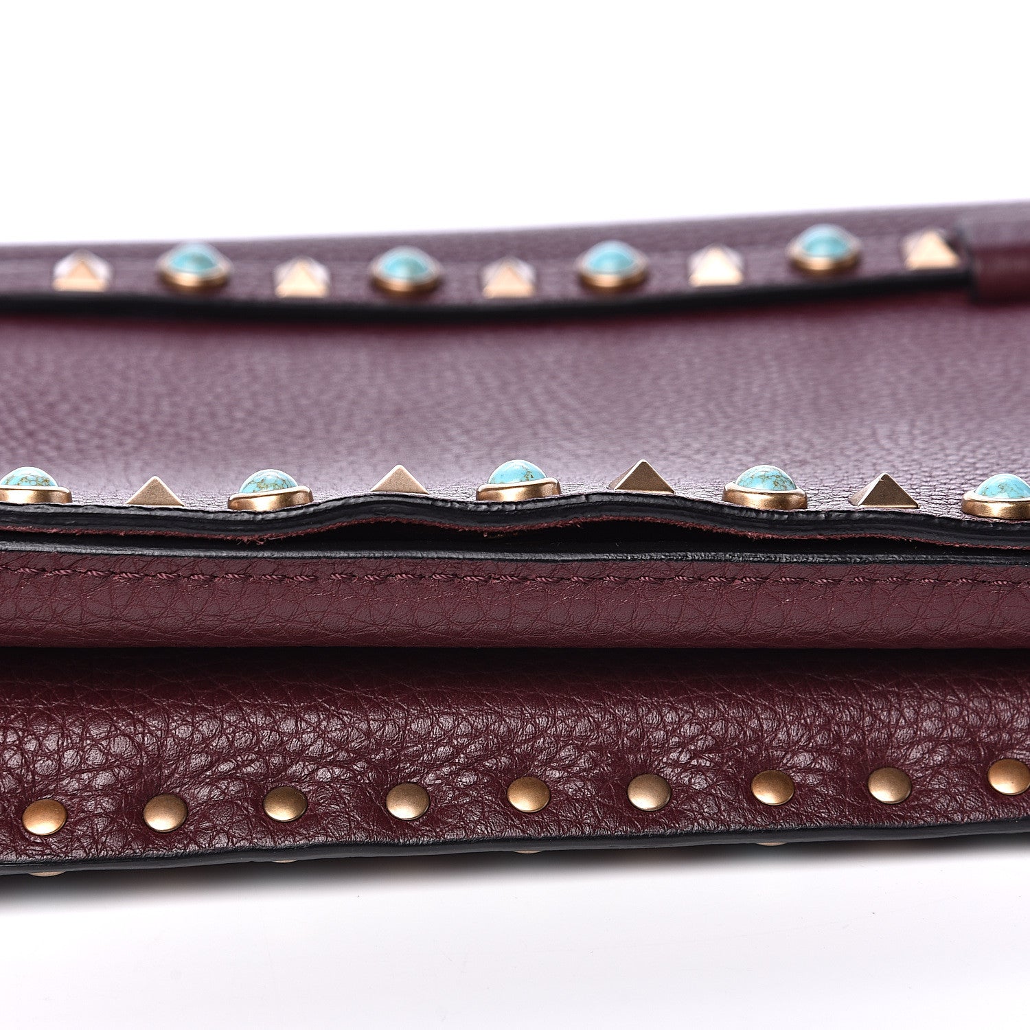 Valentino Garavani Pebbled Calfskin Rockstud Rolling Wristlet Clutch Rubin 8 of 11