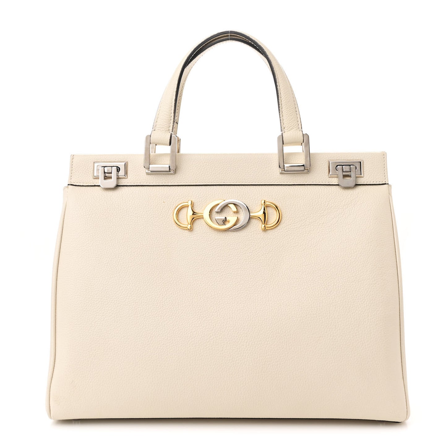Grainy Calfskin Medium Zumi Top Handle Bag Mystic White