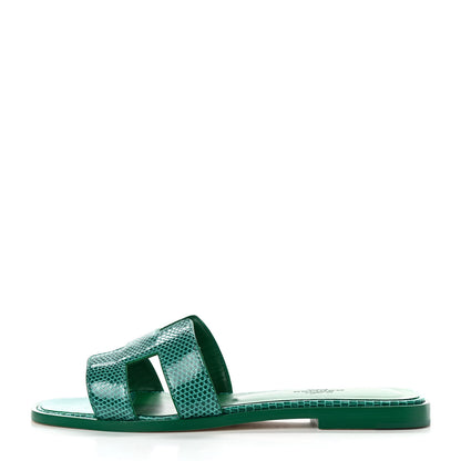Hermes Lizard Oran Sandals 36.5 Vert Emeraude 1 of 8