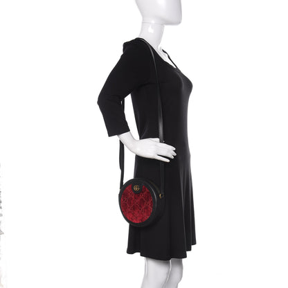 Gucci Velvet GG Monogram Textured Calfskin Round Shoulder Bag Red Cipria Black 2 of 8