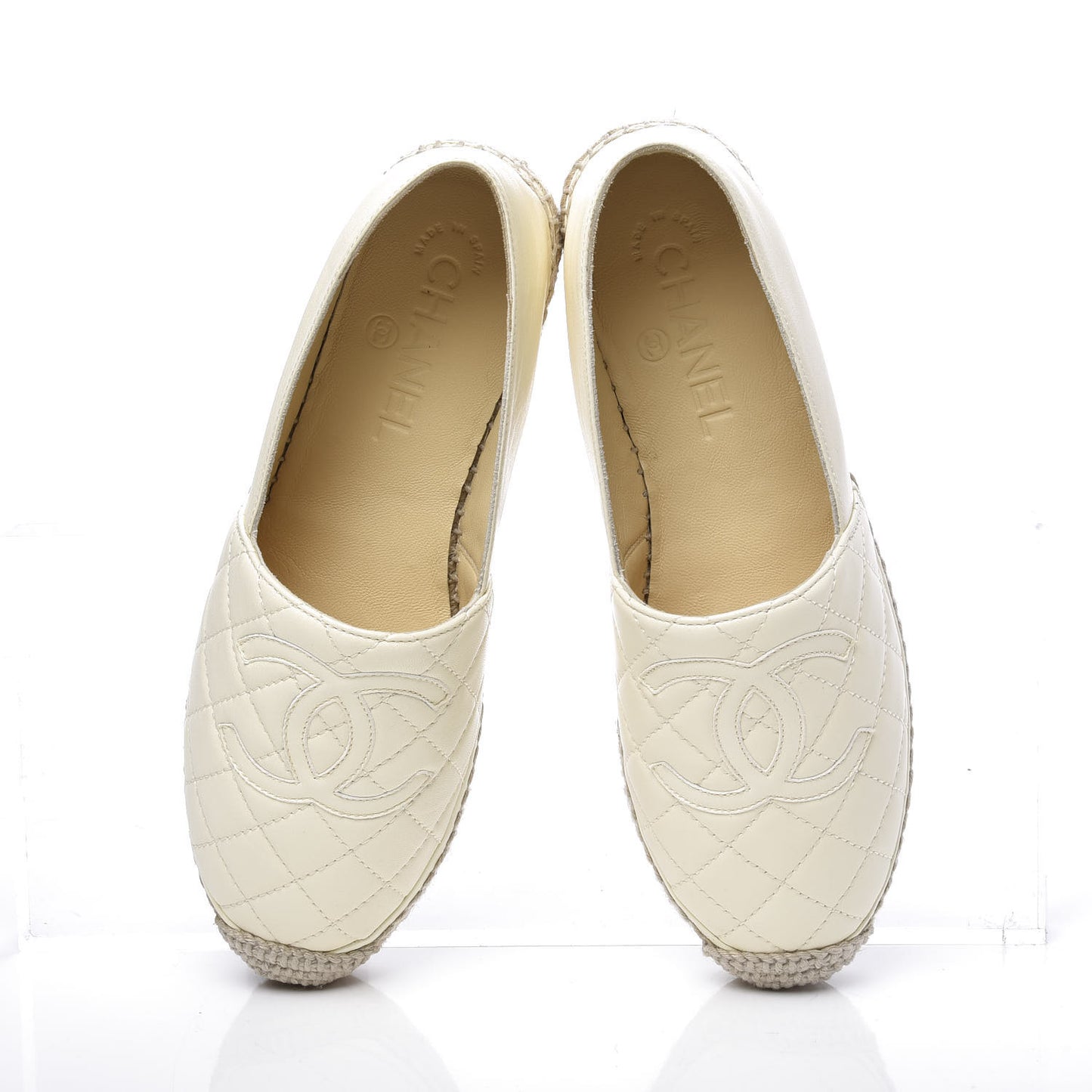 Lambskin Quilted CC Espadrilles 36 Ivory