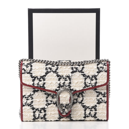 Gucci Tweed GG Monogram Mini Dionysus Chain Wallet White Black Romantic Cherry 11 of 11
