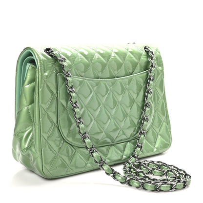 Chanel Patent Calfskin Quilted Jumbo Double Flap Green 3 of 11