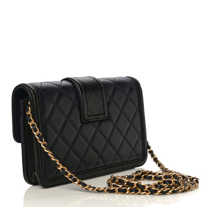 Chanel Lambskin Quilted Elegant CC Wallet On Chain WOC Navy Black 2 of 15