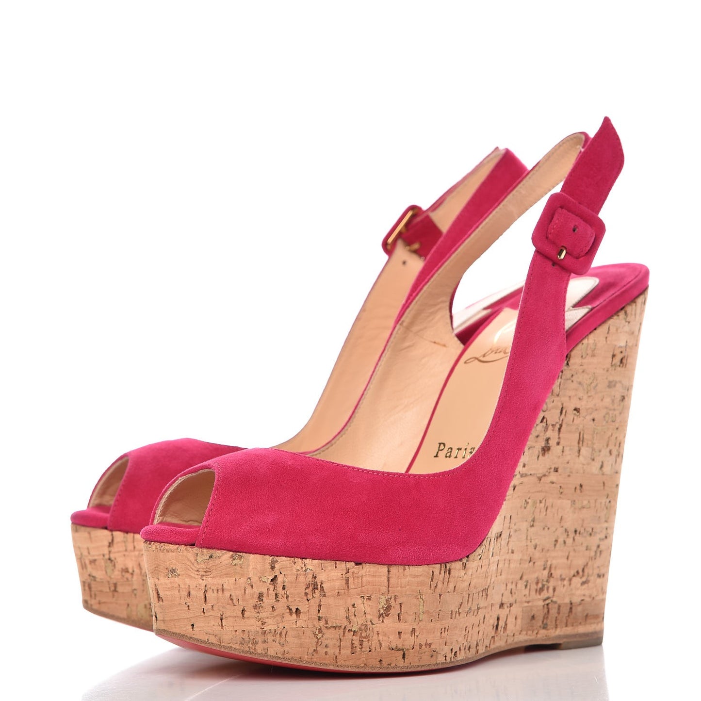 Suede Cork Une Plume Sling 140 Wedges 37 Cyclamen