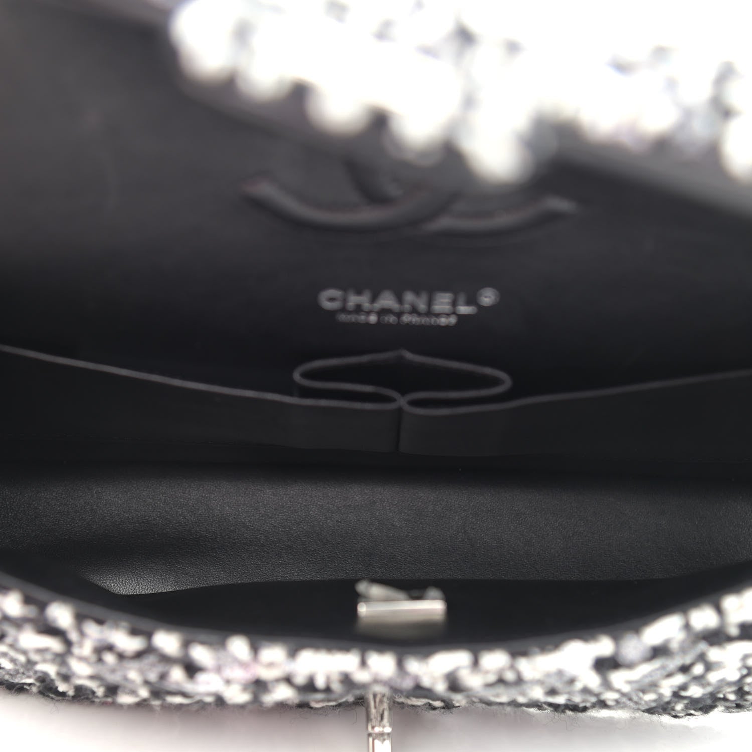 Chanel Tweed Sequin Quilted Medium Double Flap Black White 5 of 11