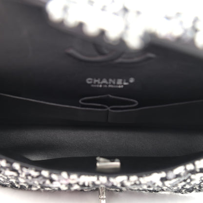 Chanel Tweed Sequin Quilted Medium Double Flap Black White 5 of 11