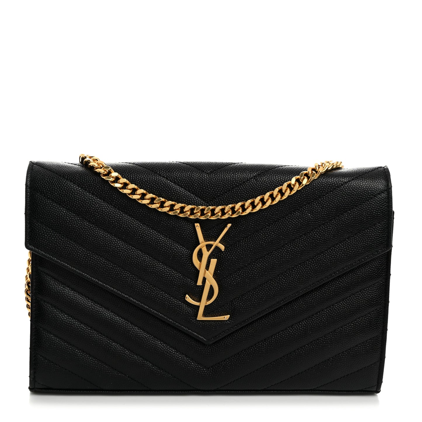 Grain De Poudre Matelasse Chevron Monogram Chain Wallet Black