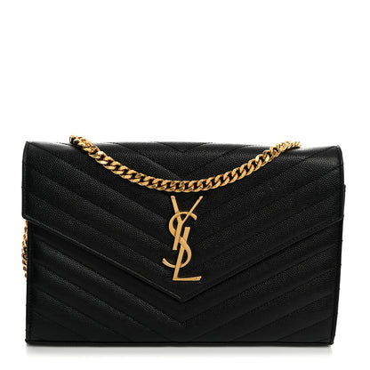 Saint Laurent Grain De Poudre Matelasse Chevron Monogram Chain Wallet Black 1 of 9