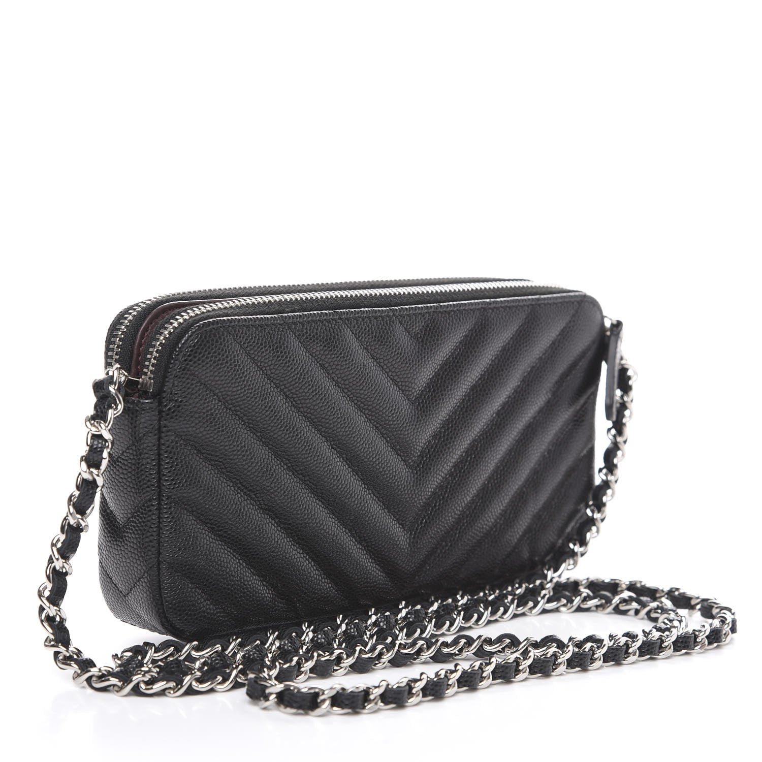 Chanel Caviar Chevron Quilted Small Clutch With Chain Black 2 of 9